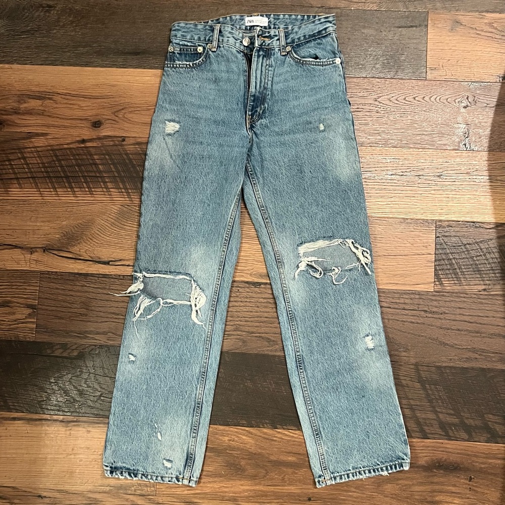 Zara wide leg jeans distressed